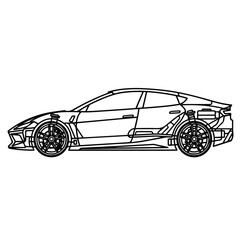 Fototapeta premium Side view of modern sports car in black line art on white