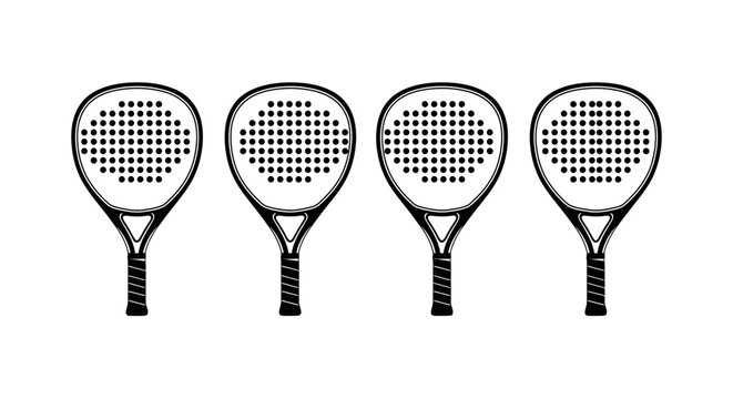 Four Padel Tennis Rackets Aligned on Isolated White Background
