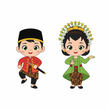 Javanese Boy and Girl in Traditional Wedding Costume Illustration