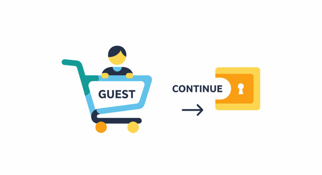 E-commerce Guest Checkout Process Icon: Online Shopping, Secure Payment Flow, User Experience & Customer Journey