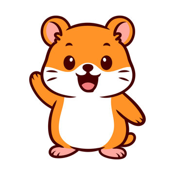 Cute Hamster Waving Hand Cartoon Illustration