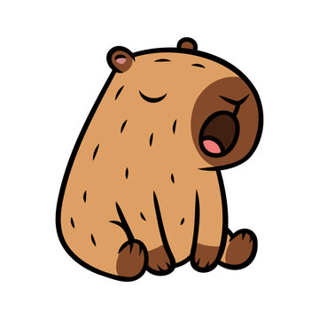 Cute Yawning Capybara Cartoon Illustration