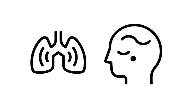 Medical iconography: human head profile with abstract brain and lungs diagram for health and science concepts with line art with white background