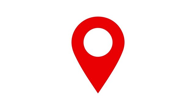 Red map location pin bouncing animation on white  background, Location map pin pointer on GPS Map tracker animation chroma key background.