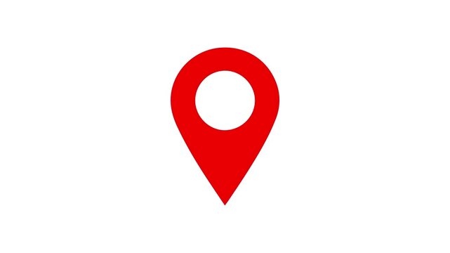 Red map location pin bouncing animation on white  background, Location map pin pointer on GPS Map tracker animation chroma key background.