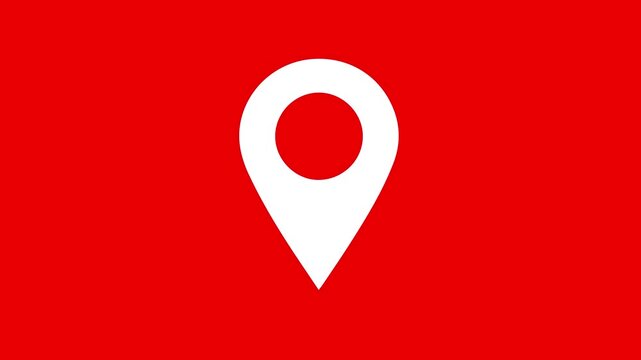 white location pin icon animation on red screen background. red map location pin bouncing on chroma key, animated gps location marker icon for travel and navigation.