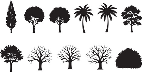 Fototapeta premium Collection of various tree silhouettes on white background
