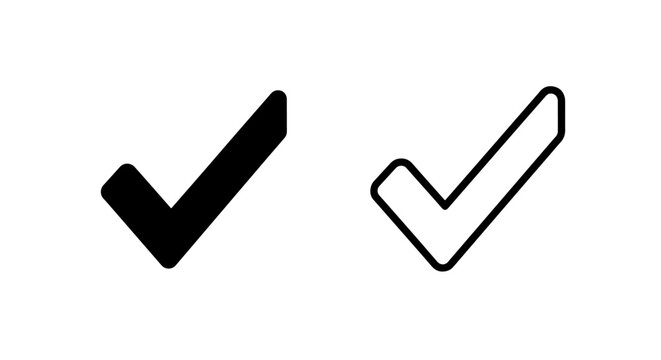 Check mark icons, simple black and white tick symbols