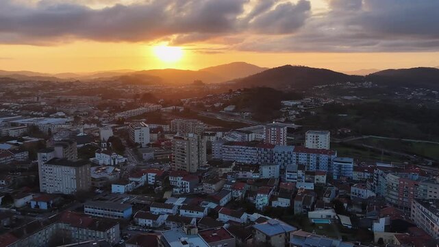 Aerial view of Braga city at sunset, Portugal