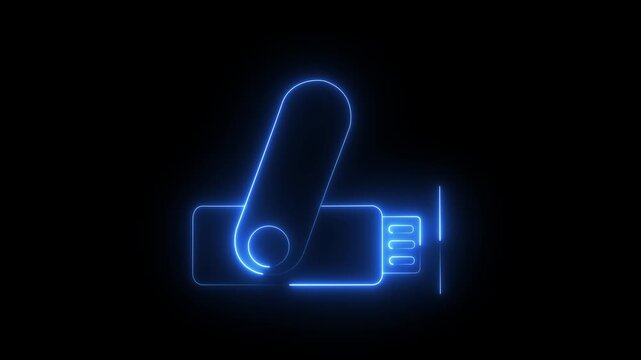 Animated pen drive black line icon. USB flash drive motion graphic. Data storage backup transfer device. icon animation representing portable data storage and technology black background. 4k video
