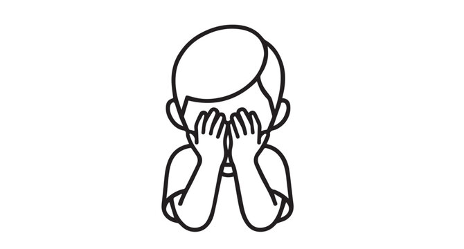 Sad Little Boy Covering His Face with Hands and Crying Illustration