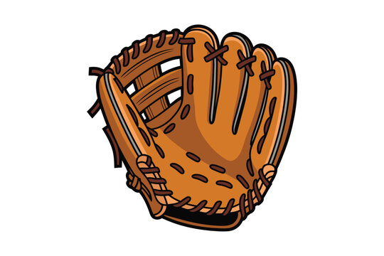 An illustrated baseball glove detailed with stitching and a warm brown color scheme presented on transparent background high-quality professional modern.