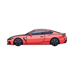 Obraz premium Coral colored sports car side view on white background