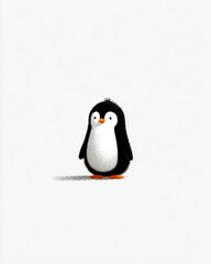 Naklejka premium The cute cartoon penguin is perched on a light brown surface
