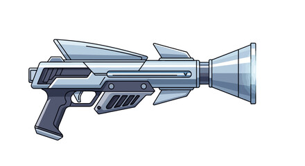 An illustration of a futuristic, stylized blaster gun with a stylized handle and barrel © ajji