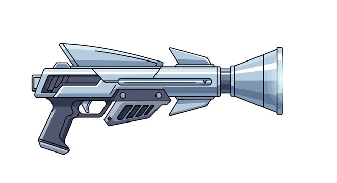 An illustration of a futuristic, stylized blaster gun with a stylized handle and barrel