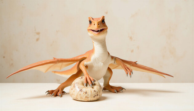 Animated dragon character sitting on egg with a playful expression  