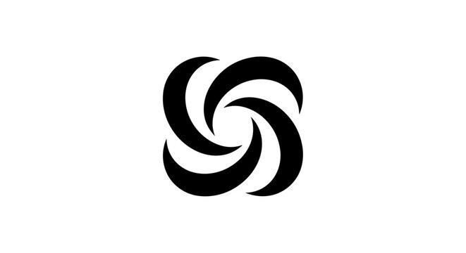 Abstract swirling vortex shape with four curved elements forming a dynamic spiral symbolizing energy motion and unity
