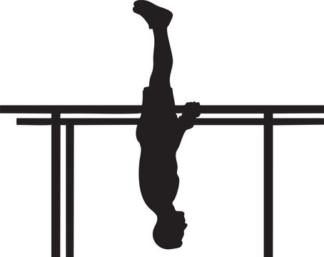 Man performing gymnastics on parallel bars in silhouette