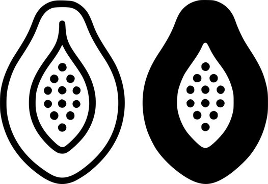 Papaya illustration, outline and silhouette, for fruit or food logo design
