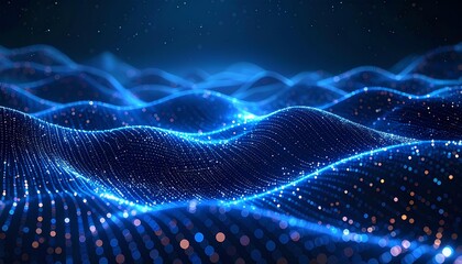 Obraz premium conceptual 3d illustration of a blue digital data wave made of glowing particles representing big data and futuristic technology.