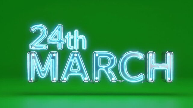 Neon Date Display - 24th March on Green Background