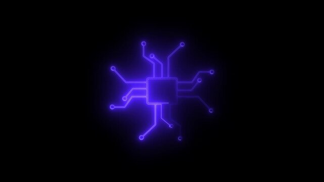 great computer processor icon blue color animation. simple logotype CPU icon black background. Moving signals, scaling . red illustrations on black background. Motion graphic.