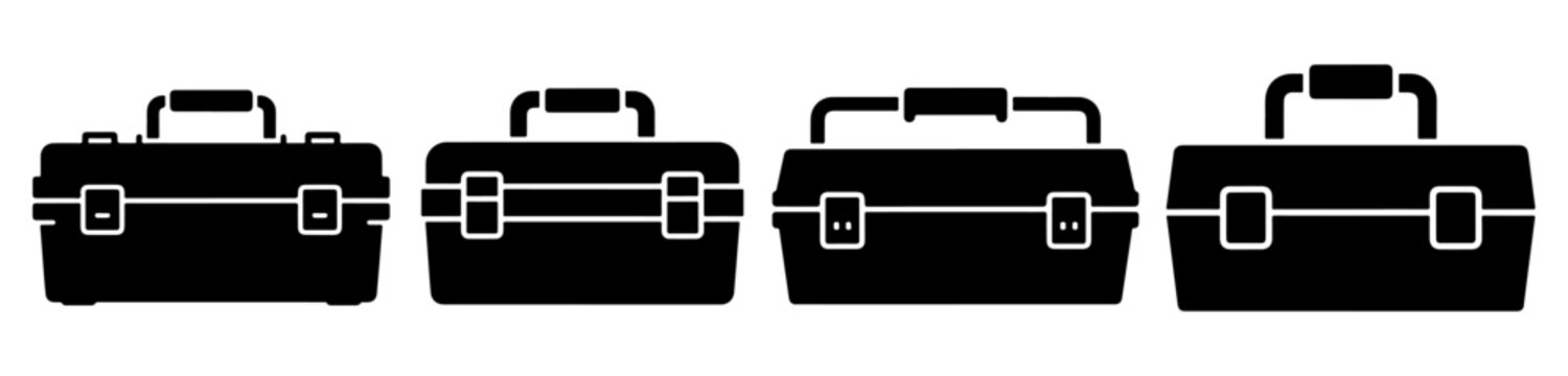 Toolbox vector set, Tool box vector silhouette vector illustration set on white background, Toolbox silhouette