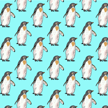 Penguin seamless repeat pattern in vector