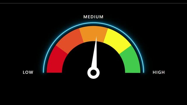 Gauge Meter Shows Medium Level on Black Background