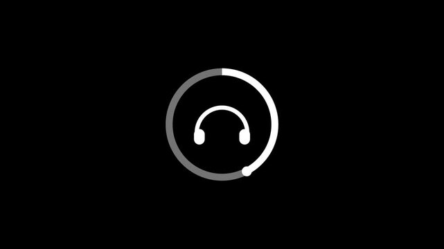 Headphones icon in circle isolated on black background. Music video elements
