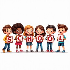 Fototapeta premium Happy Schoolchildren Holding School Letters for Education Concept