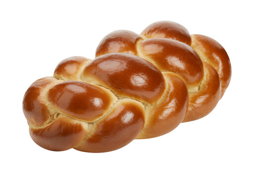 Braided challah bread with golden crust baked isolated on a transparent background