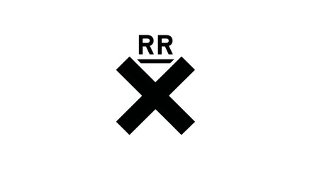 Obraz premium A black and white image depicting a railway crossing sign. The sign consists of an 