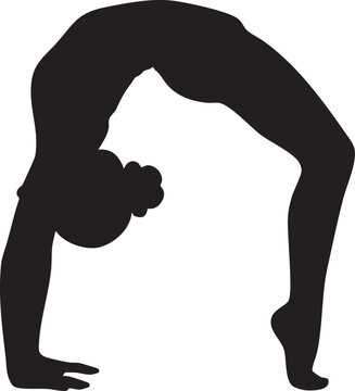 Silhouette of a woman in a yoga pose, bending backward with an arched spine