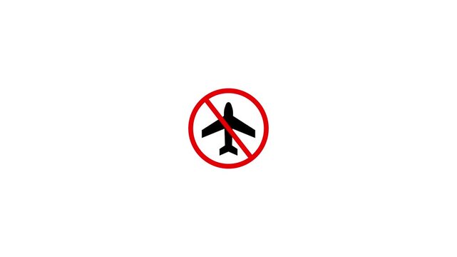 No Flying. Flight Prohibited Icon Animation Video - Transparent. 4k video animation