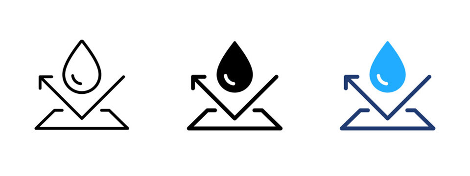 Waterproof sign icon. Protection and water-resistant symbol. Droplet, liquid and moisture sign. Shield and durable concept representing safe, wet-proof and resistant surfaces.