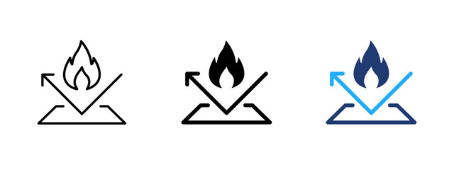 Fireproof fire resistant material icon. Protection and safety symbol. Flame, heat and burn hazard sign. Fire resistant concept representing material shielded against fire and hot surfaces.
