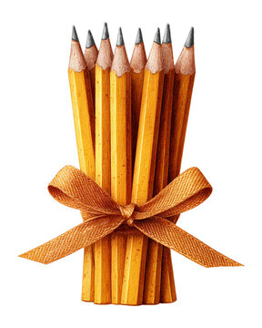 Wooden pencil bundle with ribbon isolated for school and stationery concept, ai generated image