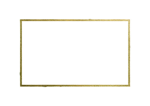Golden glitter rectangle frame transparent background, abstract shiny gold border design, blank space for text or image
