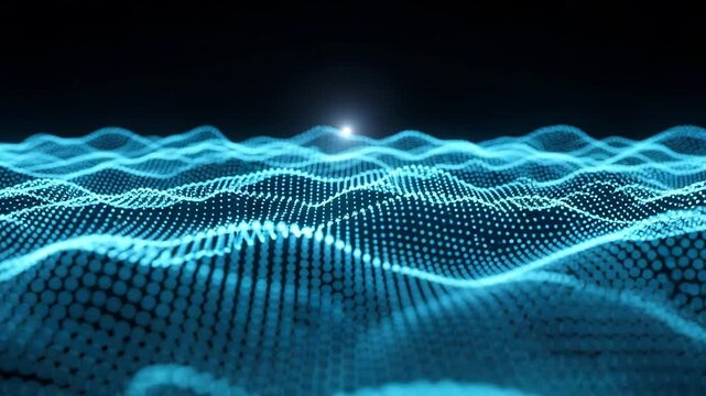 Digital wave pattern with glowing blue dots and lines