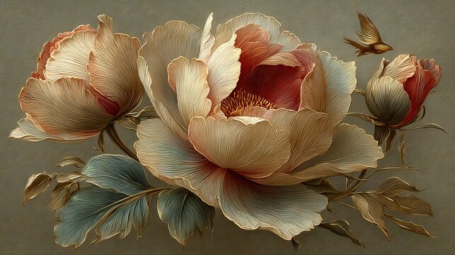 Golden luxury pattern with minimalist embossed floral design