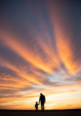 Obraz premium Heartwarming Moment of Parent and Child at Sunset
