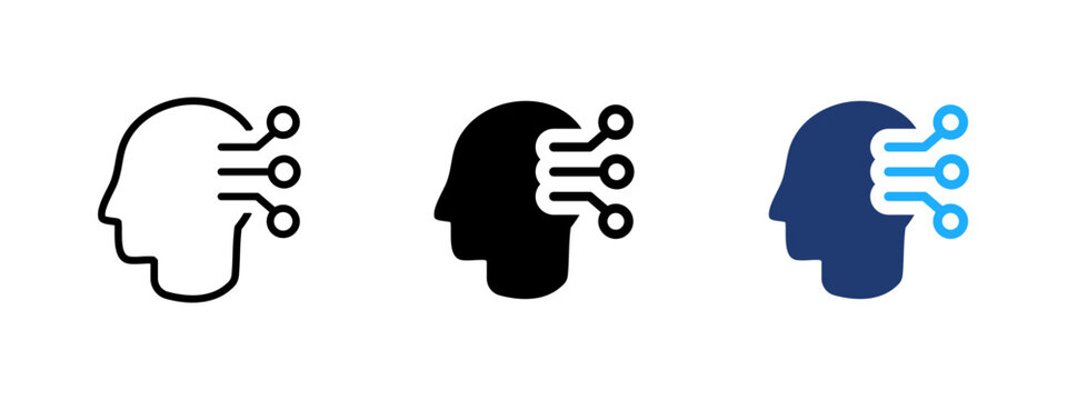 Digital human head icon. Neural network symbol. Artificial intelligence, brain and connection concept. Technology, interface and futuristic design representing human intelligence and digital network.