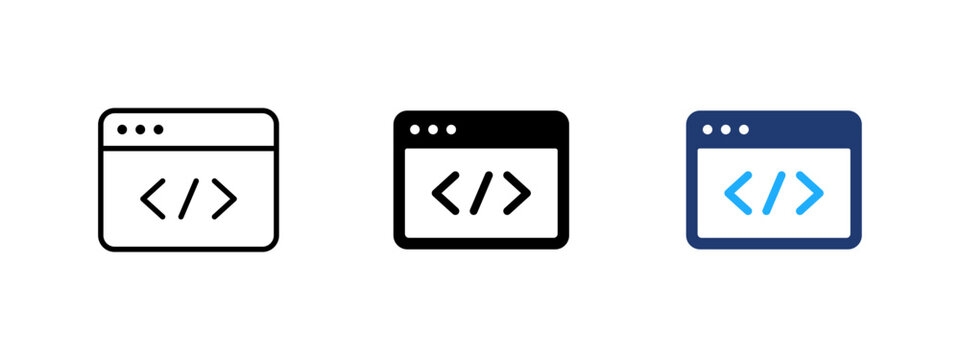 Code icon. Programming and technology symbol. Development, digital and software concept. Interface, web and application design representing code, script and computer programming.