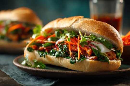 Close-up Banh Mi Sandwich Delight