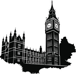 Fototapeta premium Black and white illustration of big ben and the houses of parliament