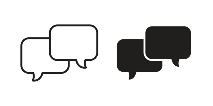 Chat bubble icons line and solid version, outline and filled vector design set