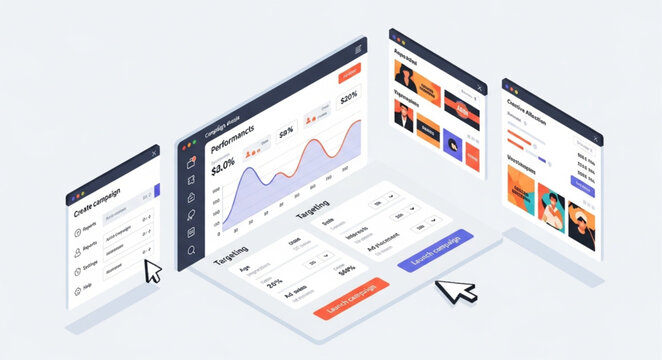 Isometric View of a Modern Financial Dashboard Interface Design.
