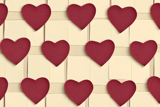 Seamless Background of dark red Paper Hearts
